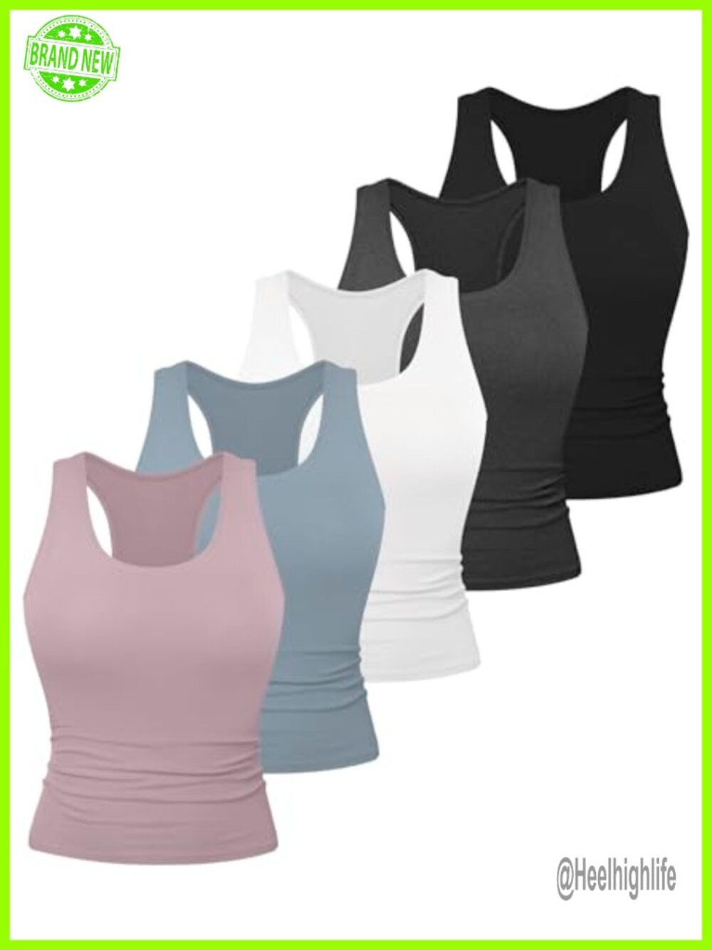 5 Pack Racerback Workout Tank Tops No Built-in Bra Fitted Athletic Gym Yoga